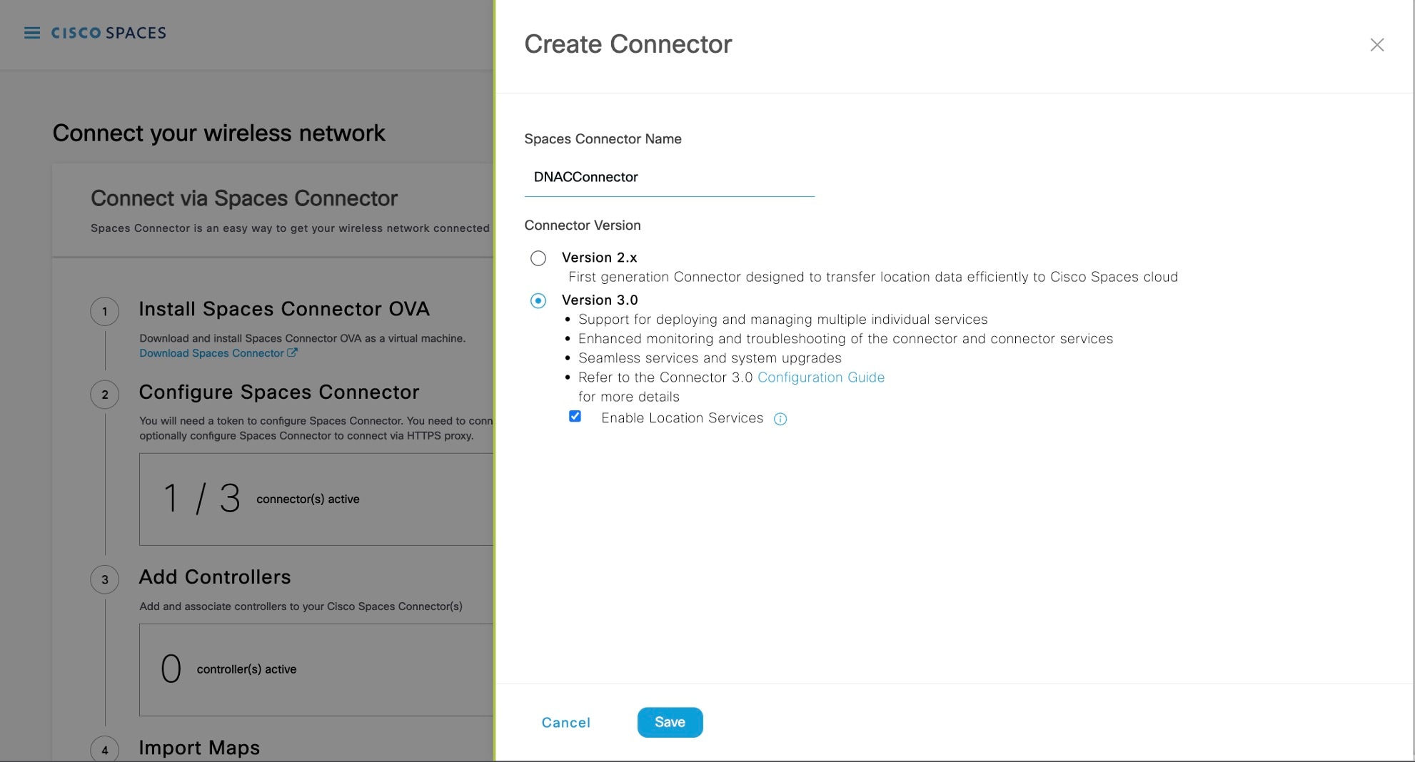 The Create Connector dialog box displays the options to configure the connector.