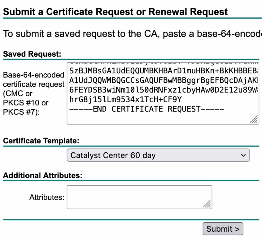 CSR downloaded and pasted into a CA.