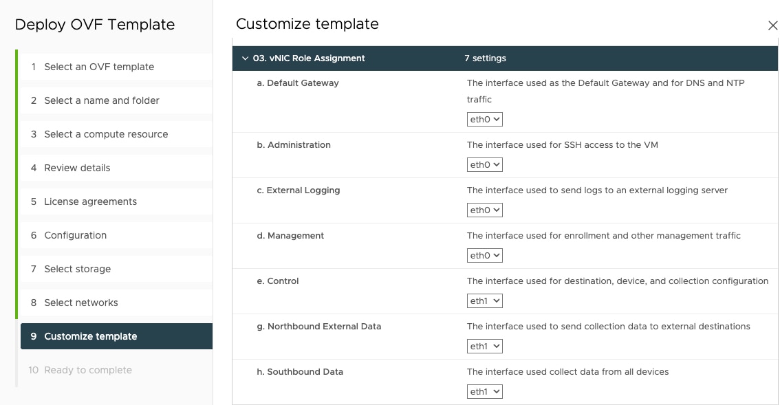 Deploy OVF Template - Customize Template for Two vNIC deployment