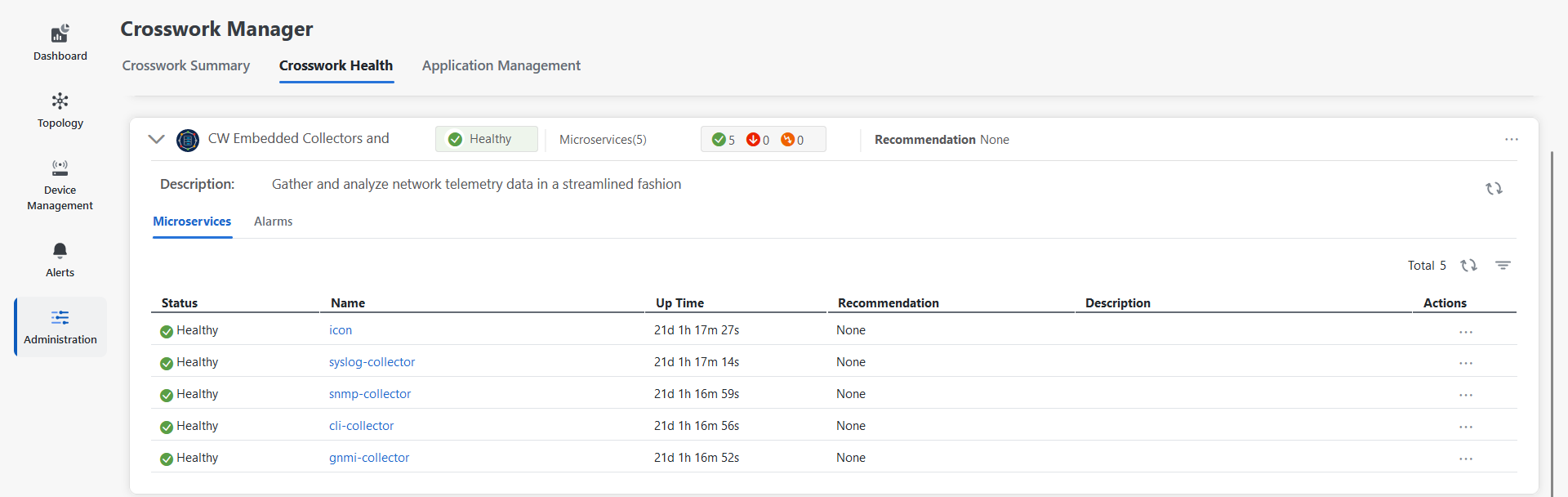 Embedded Collector and Offload Component > Microservices Tab