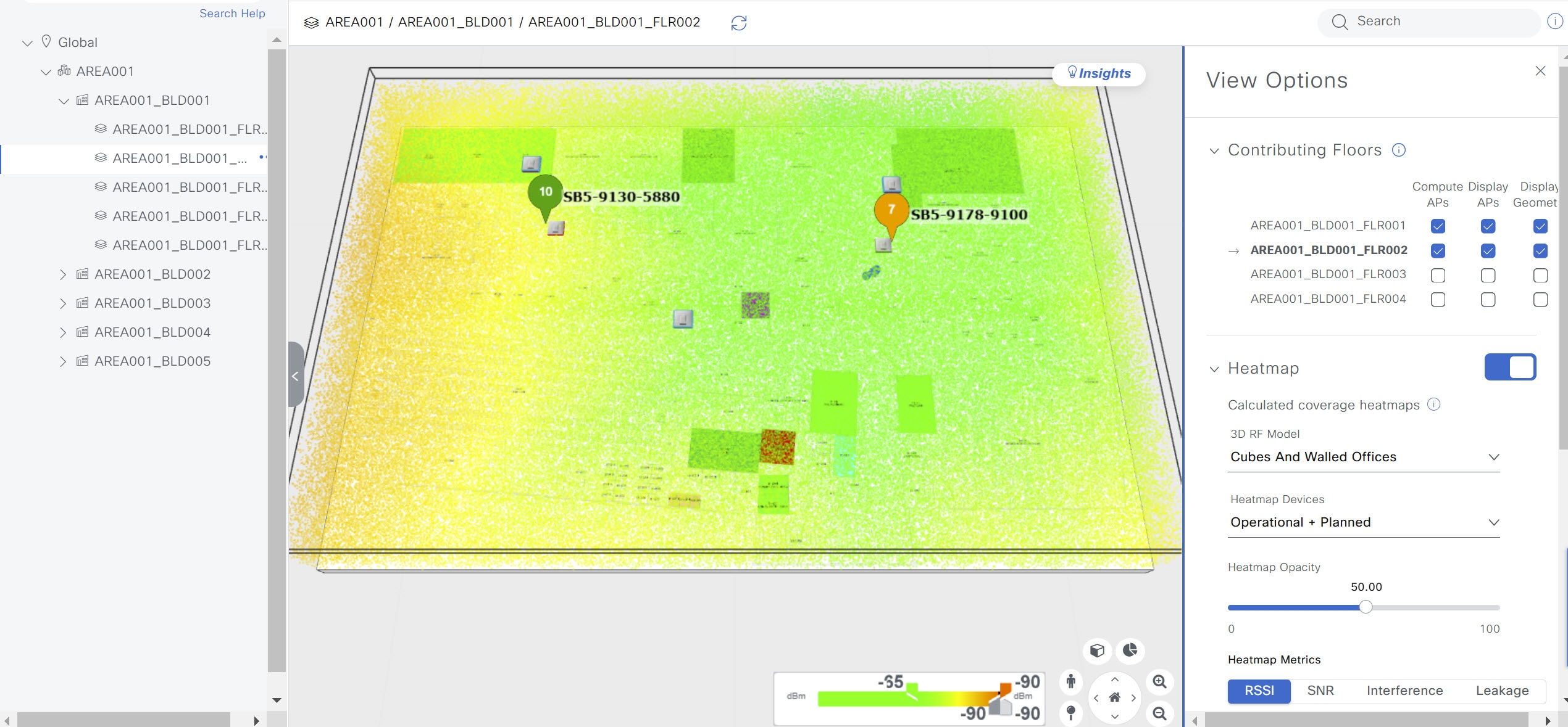 Catalyst Center with the 3D map displaying multiple floors