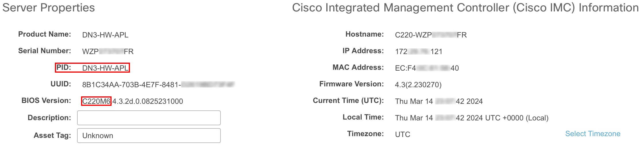 Cisco Integrated Management Controller - Server Properties