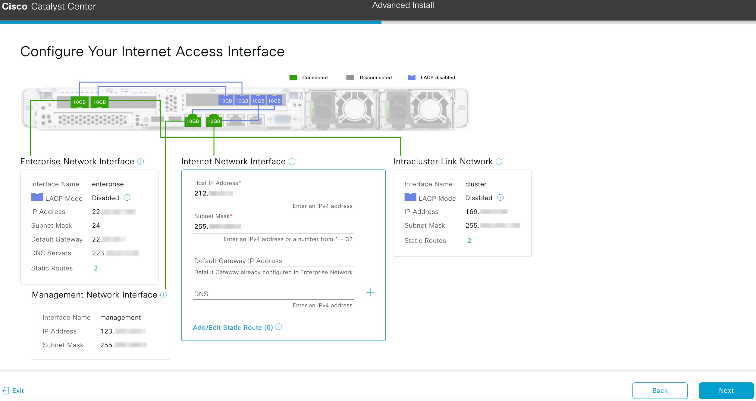 The Configure Your Internet Access Interface screen displays the optional step to enter configuration values for the Internet Access interface.