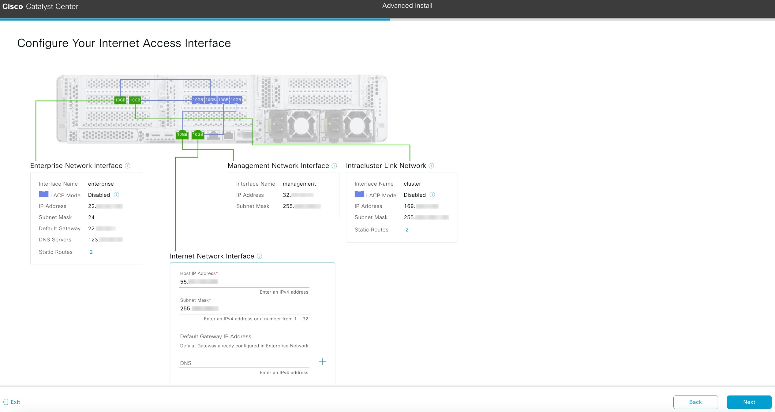 The Configure Your Internet Access Interface screen displays the optional step to enter configuration values for the Internet Access interface.