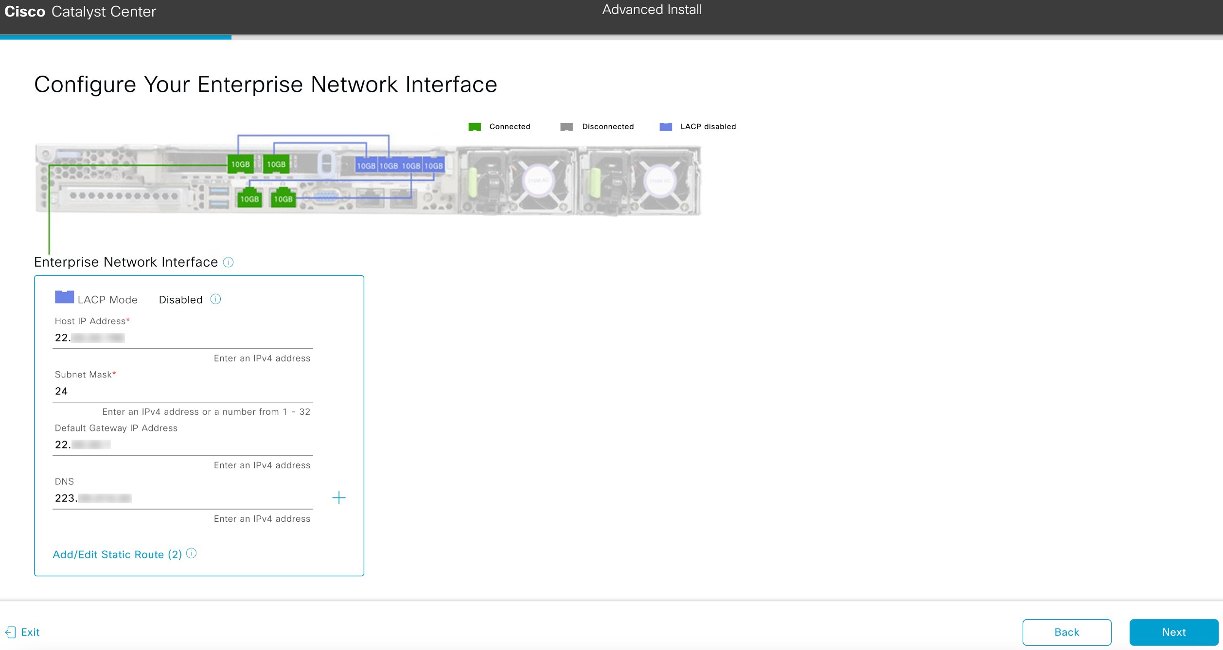 The Configure Your Enterprise Network Interface screen displays the step to enter configuration values for the Enterprise interface.