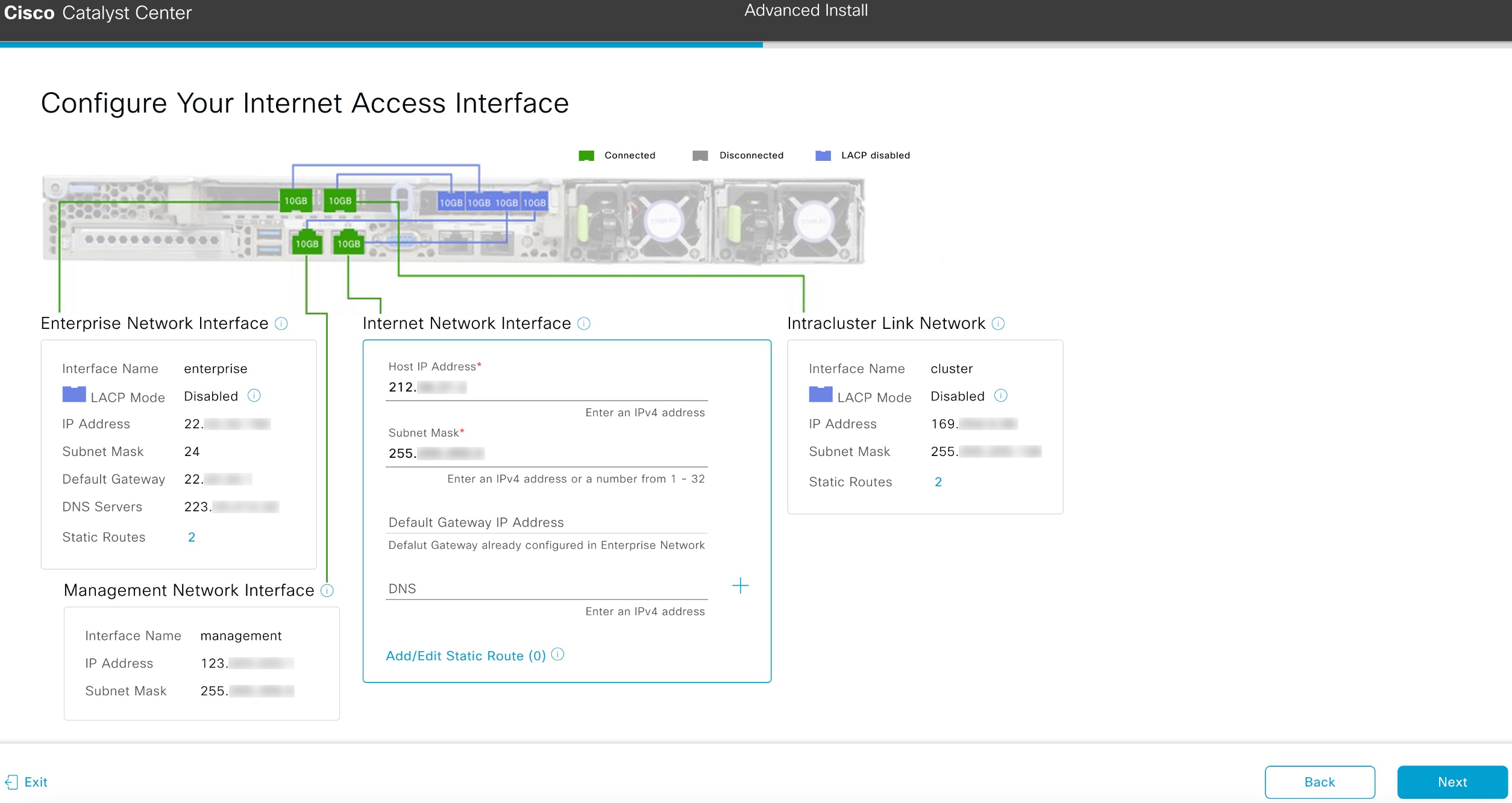 The Configure Your Internet Access Interface screen displays the optional step to enter configuration values for the Internet Access interface.