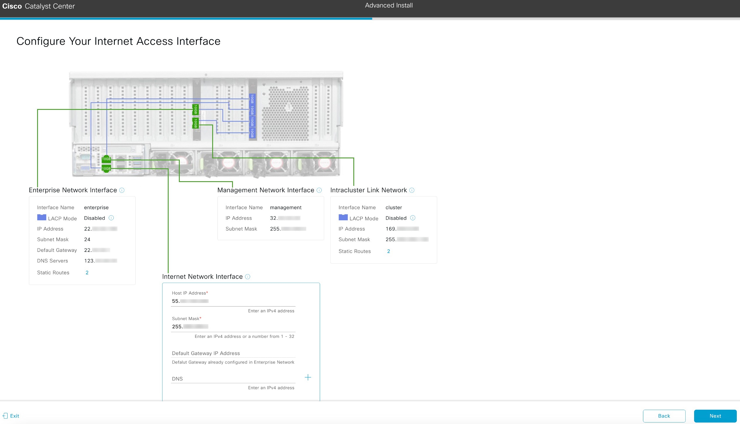 The Configure Your Internet Access Interface screen displays the optional step to enter configuration values for the Internet Access interface.