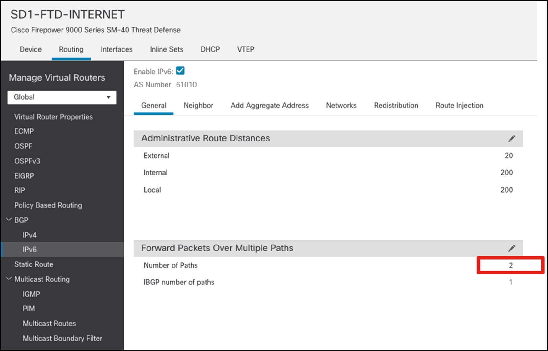 Screen-shot that shows Enabling Equal Cost Multipath Routing Across Multiple Interfaces - 2.
