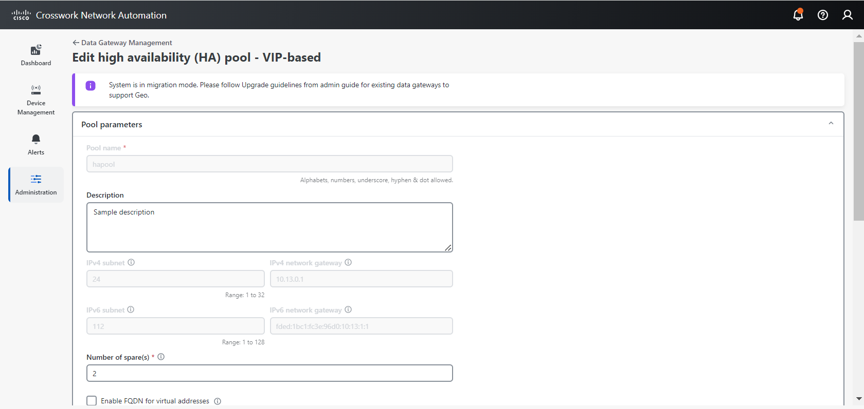Data Gateway Management - Edit HA Pool