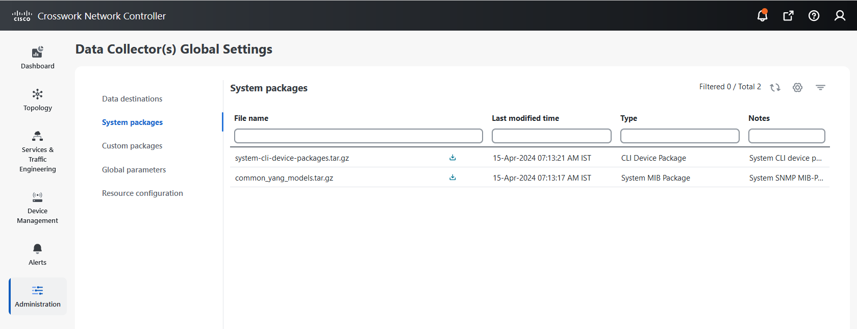 System Device Packages Window