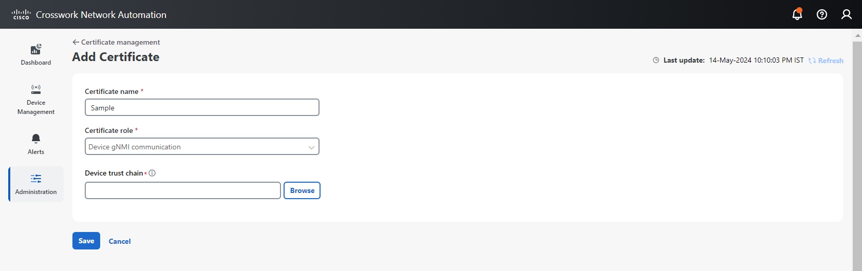 Add Certificate Window