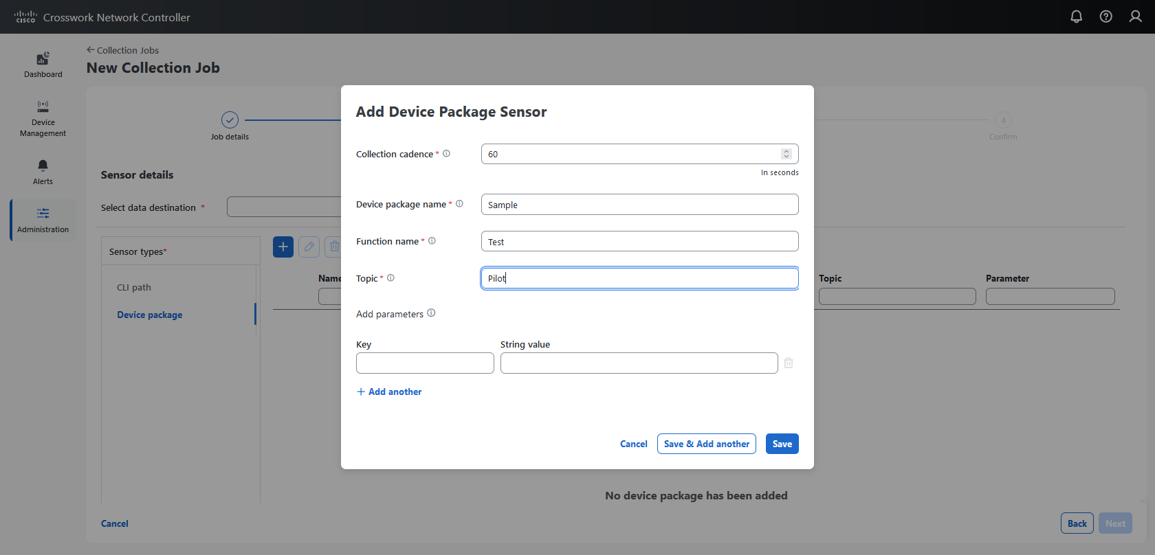 Add Device Package Sensor Dialog Box