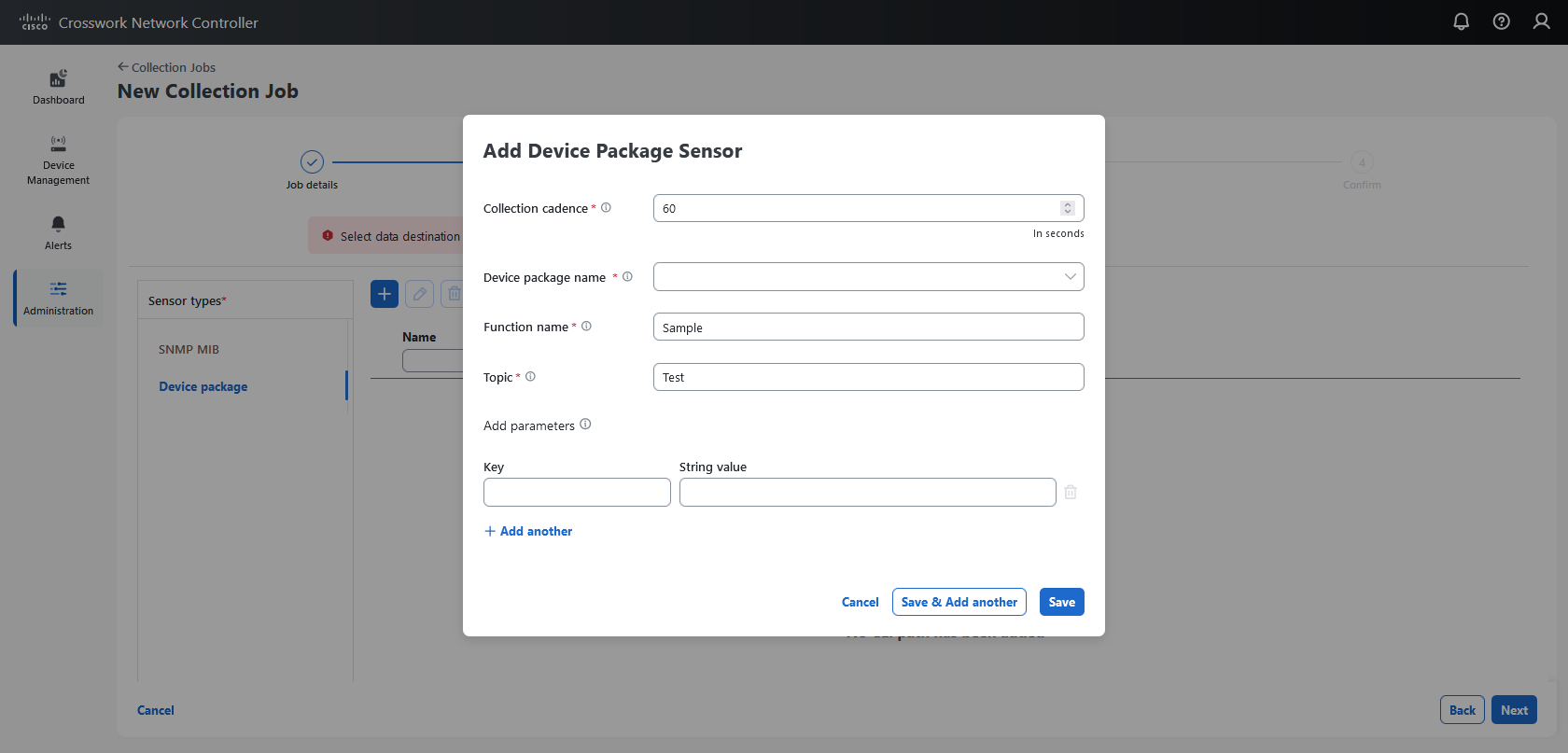 Add Device Package Sensor Dialog Box