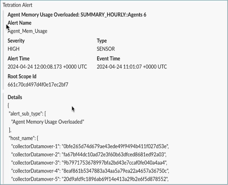 Example of a Secure Workload alert sent to slack channel