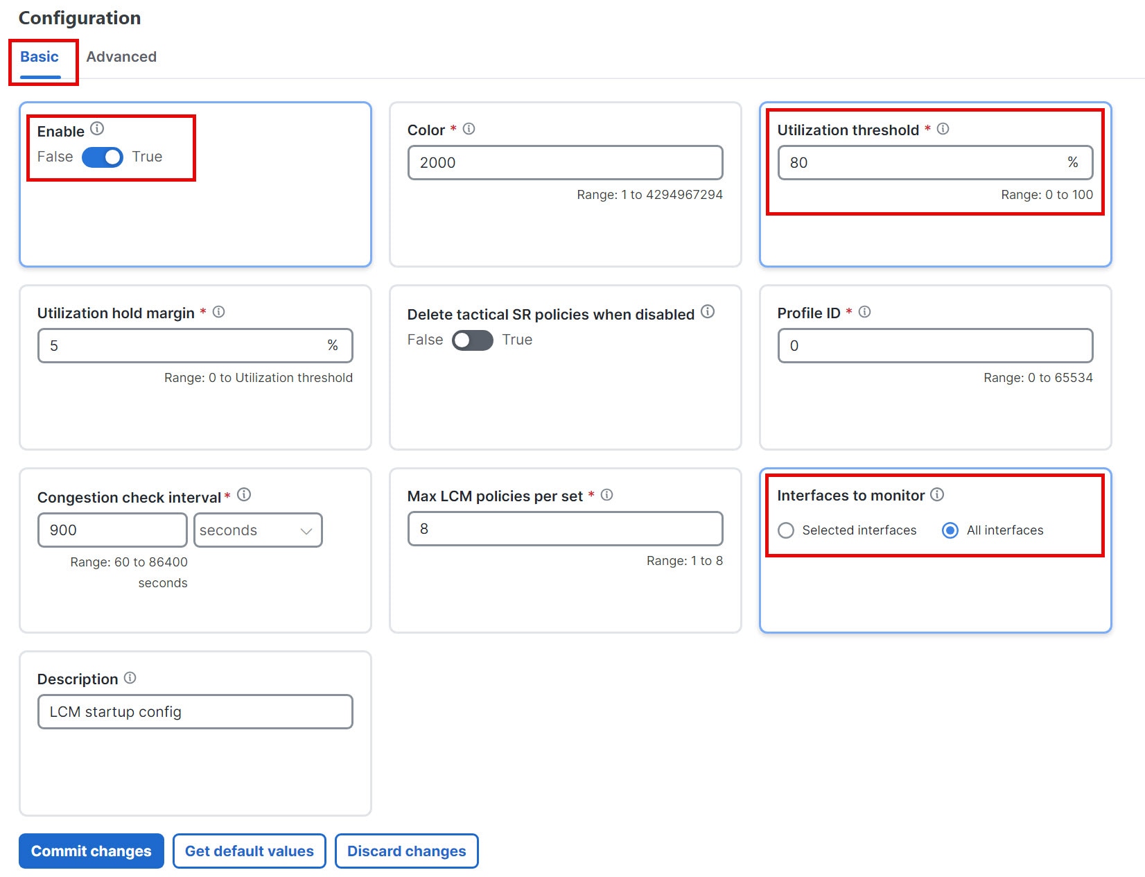 LCM Configuration Page