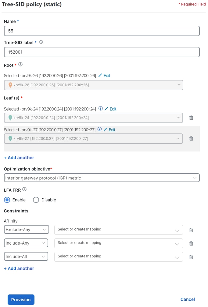 New Tree-SID Policy (Static) Details