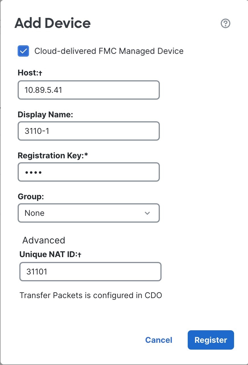 Add Device for Security Cloud Control