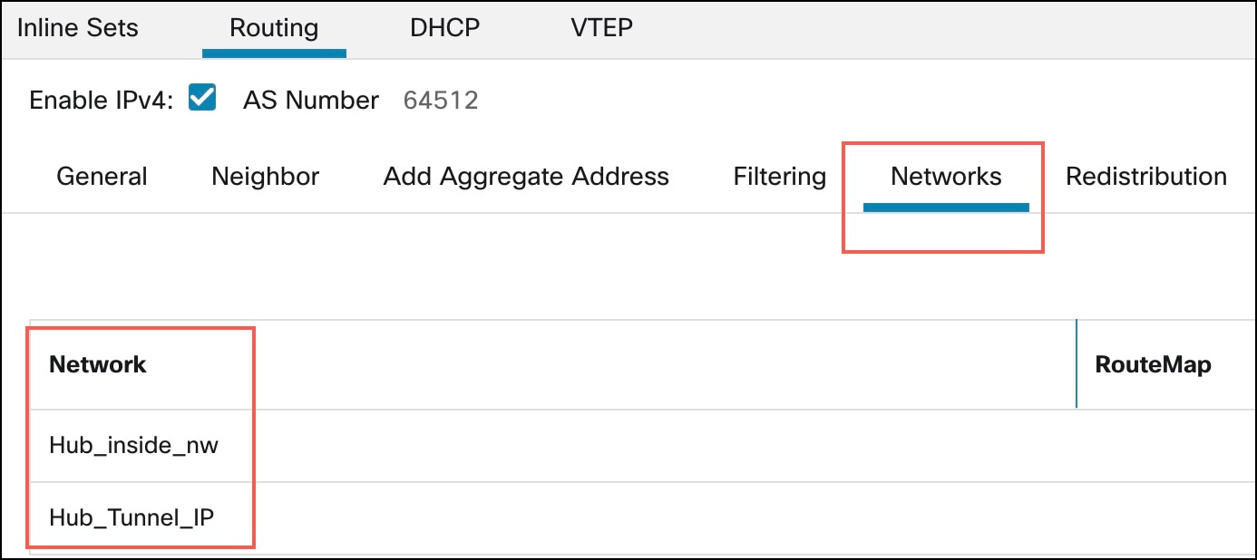 ハブ ネットワークの BGP 設定