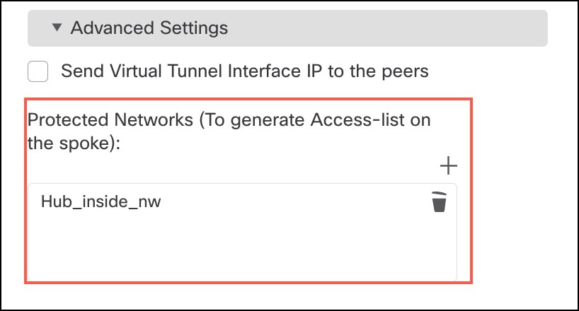 [エンドポイントの追加（Add Endpoint） ] ダイアログボックスの [詳細設定（Advanced Settings）] での保護されたネットワークの追加