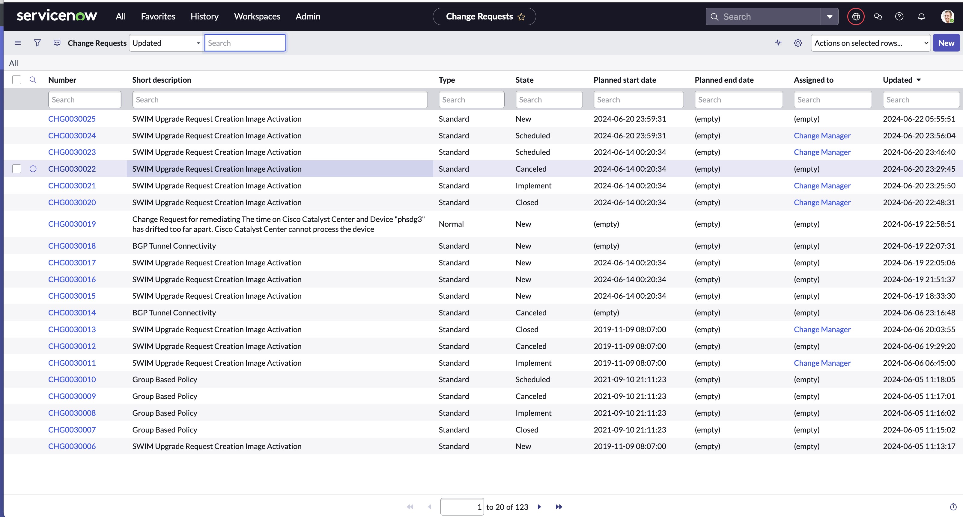 Figure 28: ServiceNow change requests