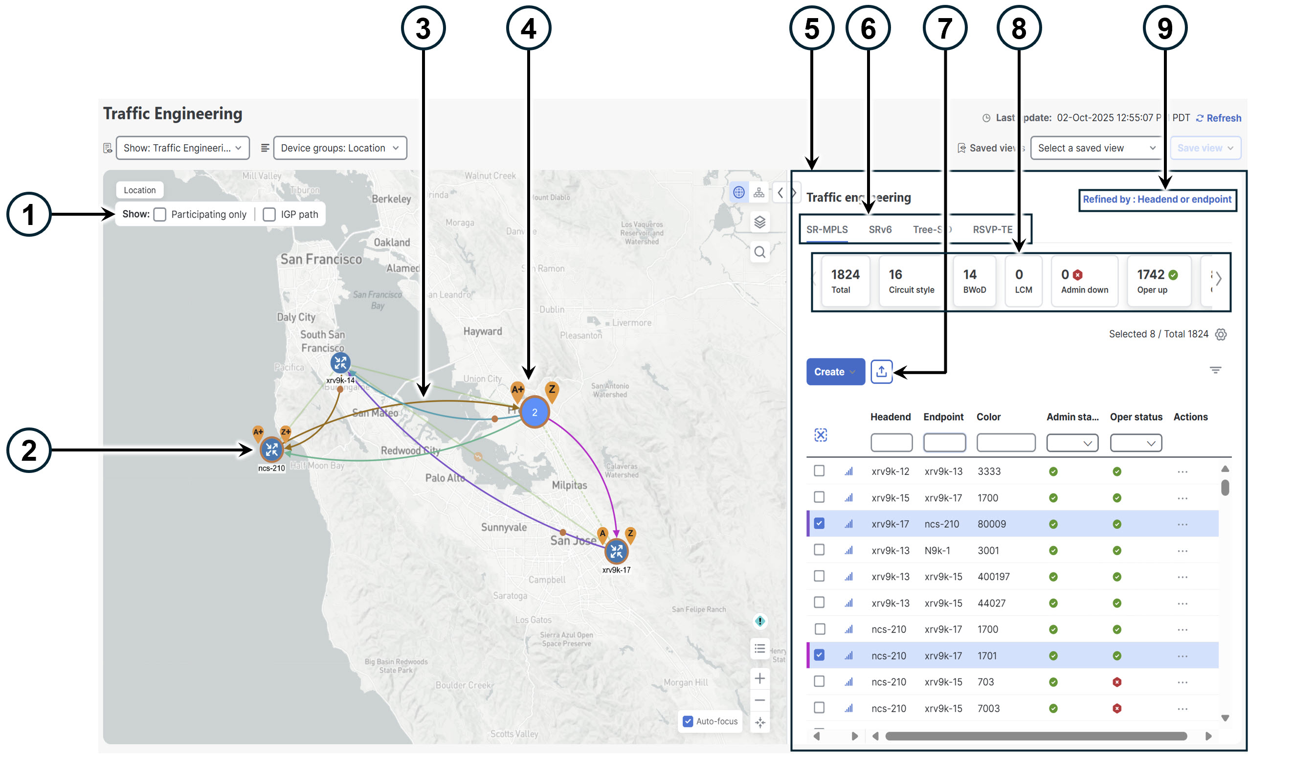 Traffic engineering UI: SR-MPLS and SRv6 policies