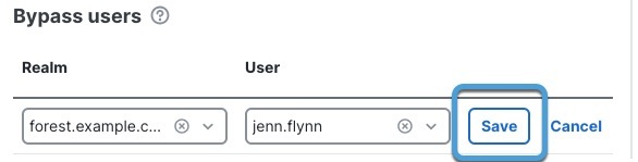 Sample outbound decryption policy that bypasses decryption for a particular user in the forest.example.com domain
