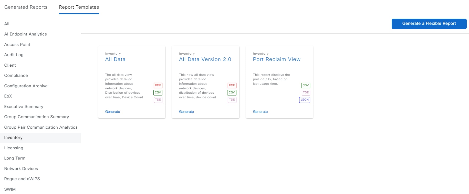 Figure 28: Window displays Inventory report templates