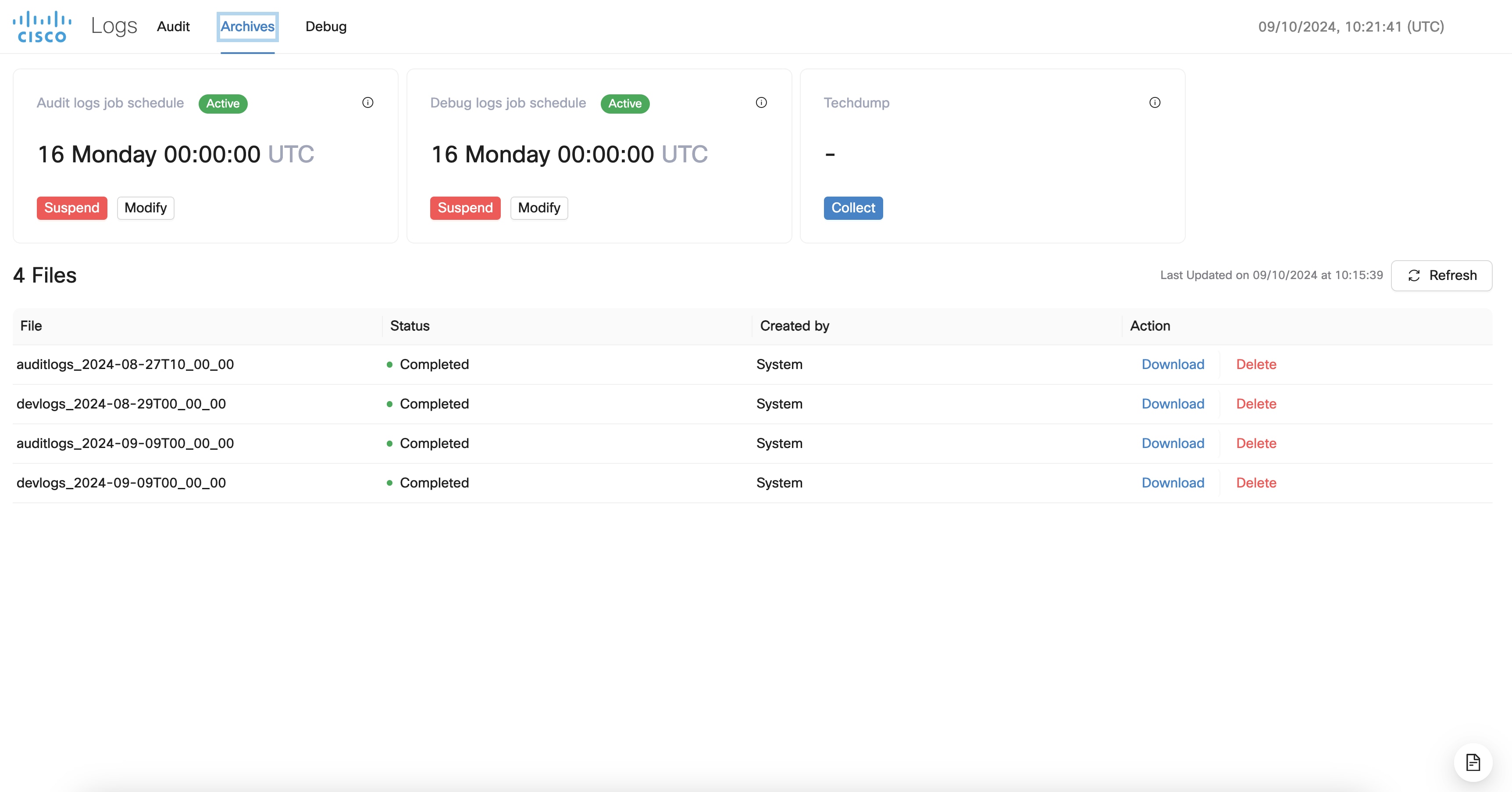 Screenshot of Archive Logs