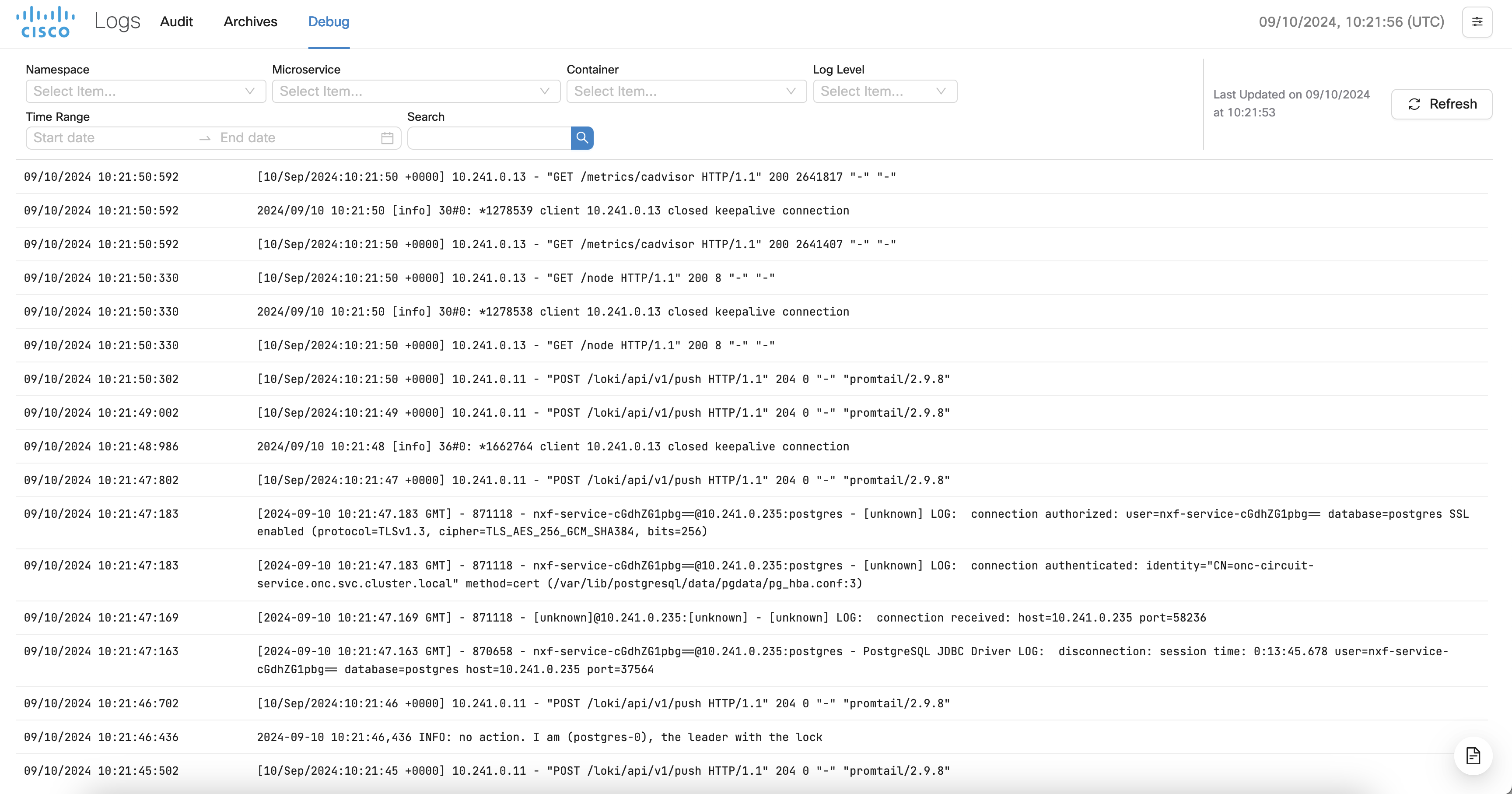Screenshot of Debug Logs