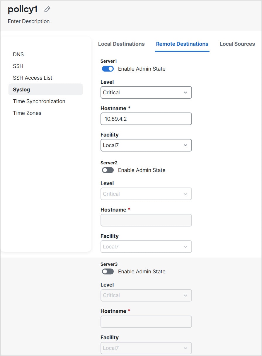 Syslog Remote Destinations