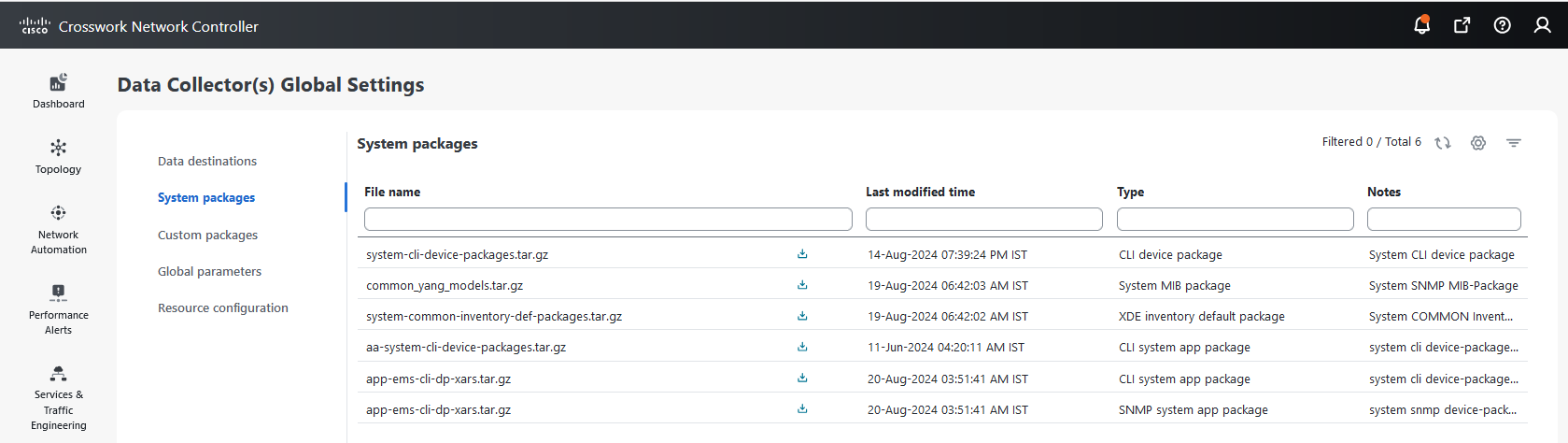 System Packages Window