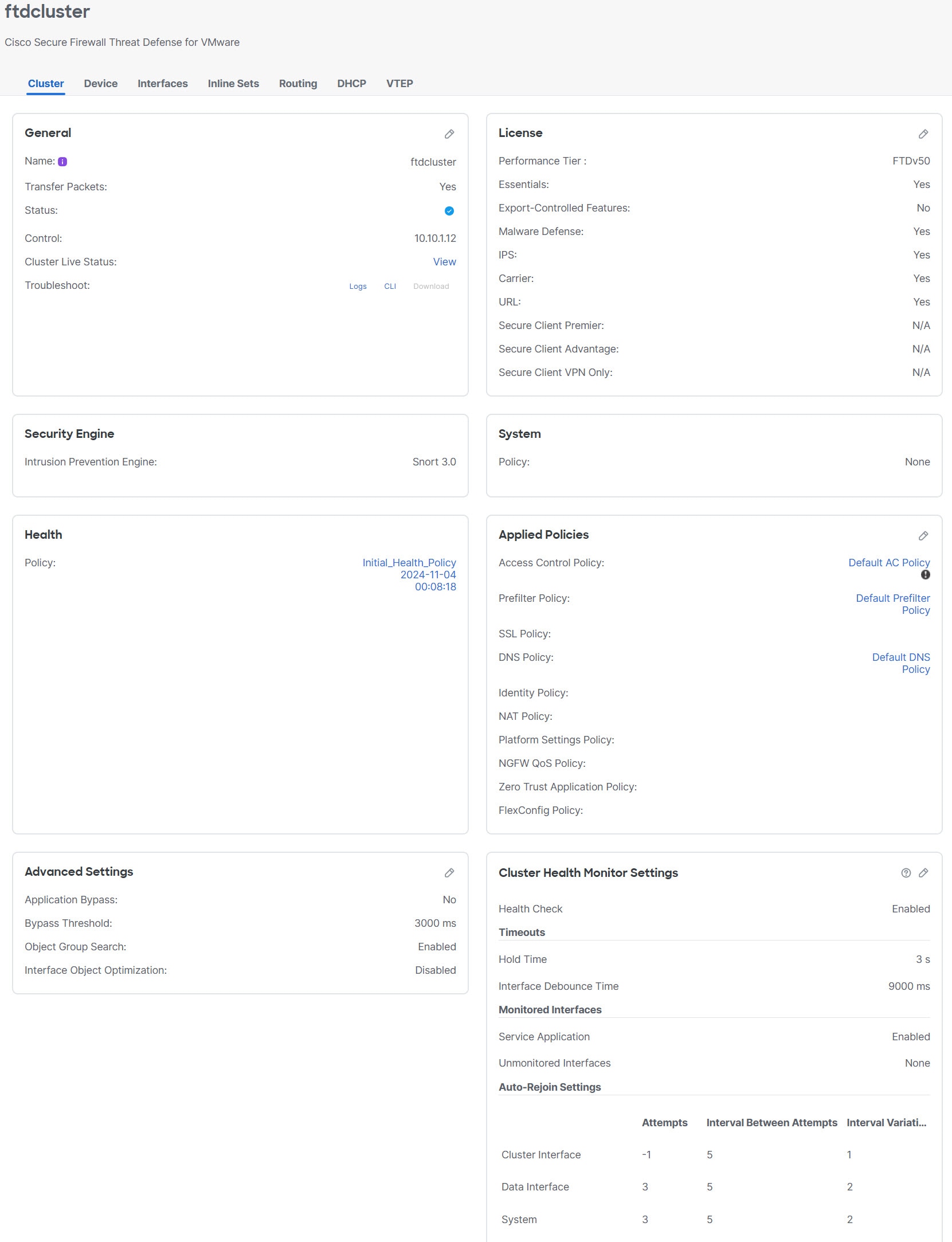 Cluster Settings