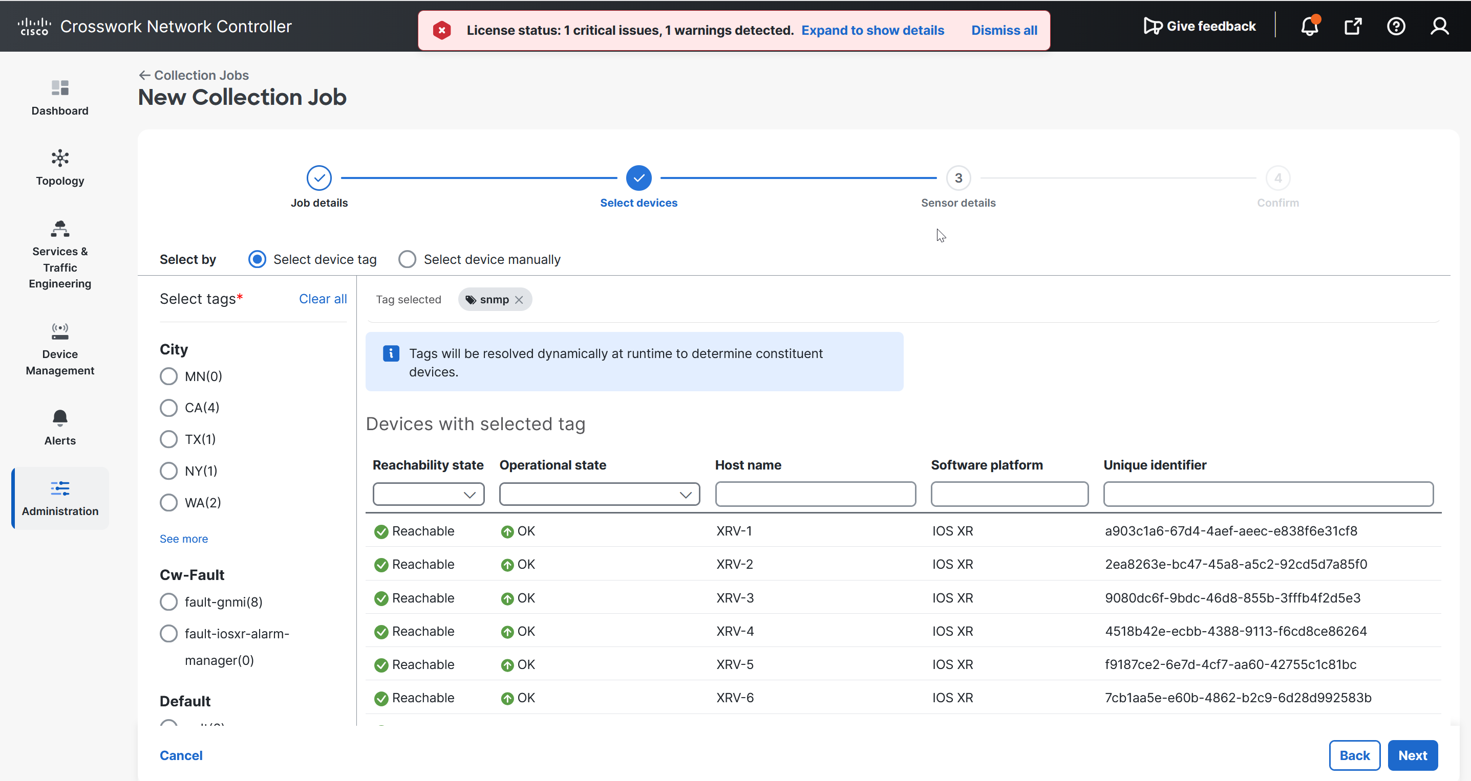 Select Devices Window