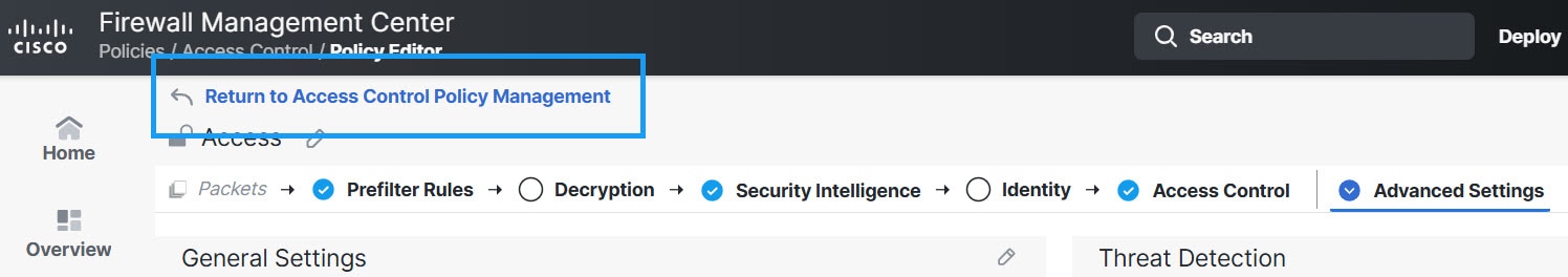 At the top of the page, click Return to Access Control Policy Management