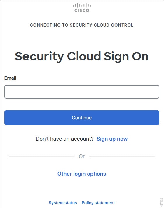 A screen capture of Security Cloud Control sign on page prompting to enter email address.