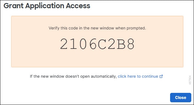 A screen capture of the verification code displayed in the management center.