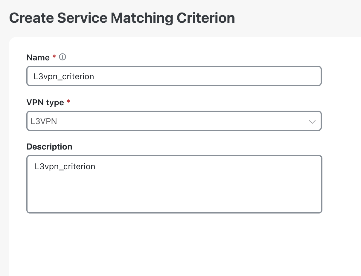 Create service matching criterion page