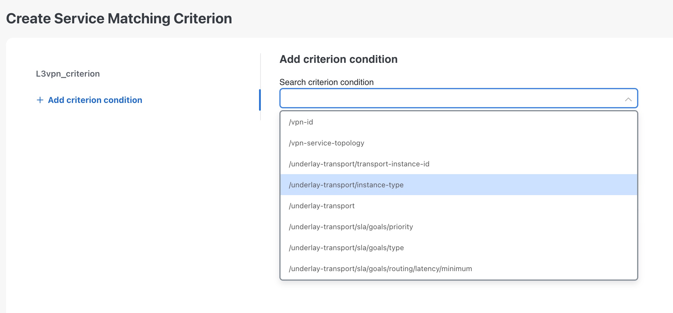 Search criterion condition list