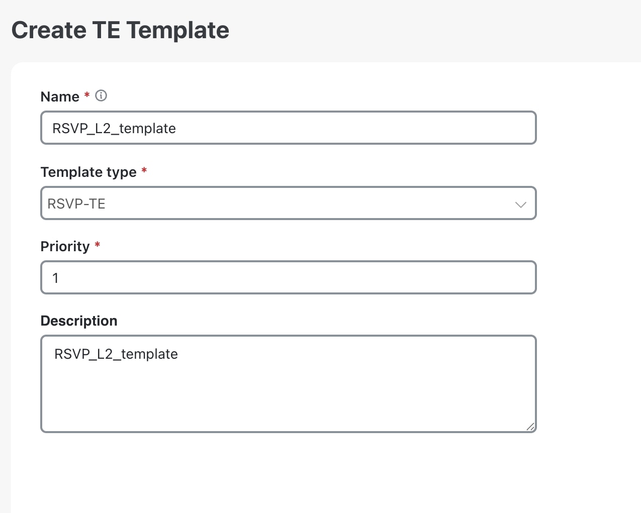 Create TE Template page