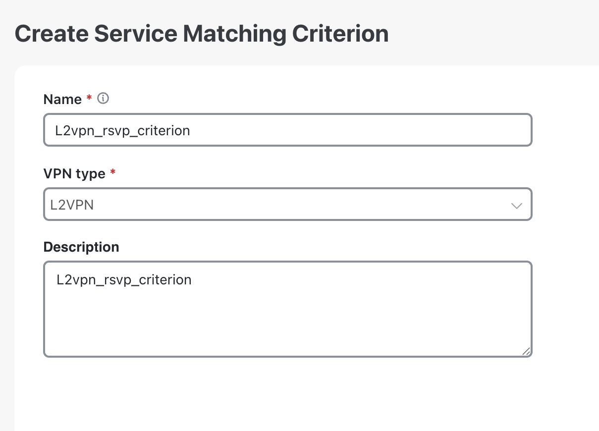 Create service matching criterion page