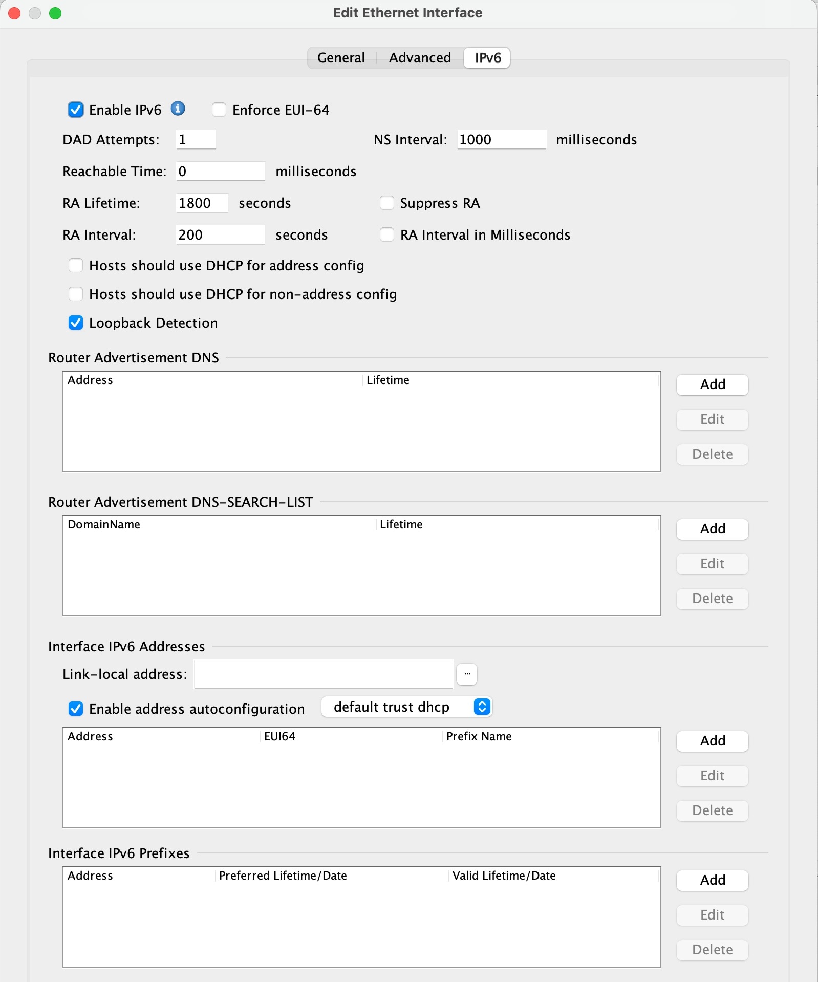 Neighbor Discovery Settings