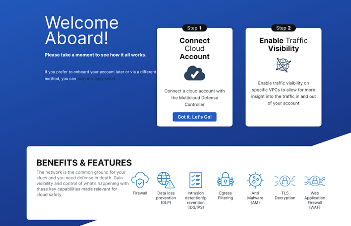 Guided wizard for easy set up of cloud account in Multicloud Defense