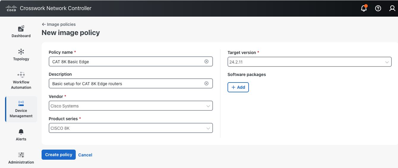 New Image Policy Window