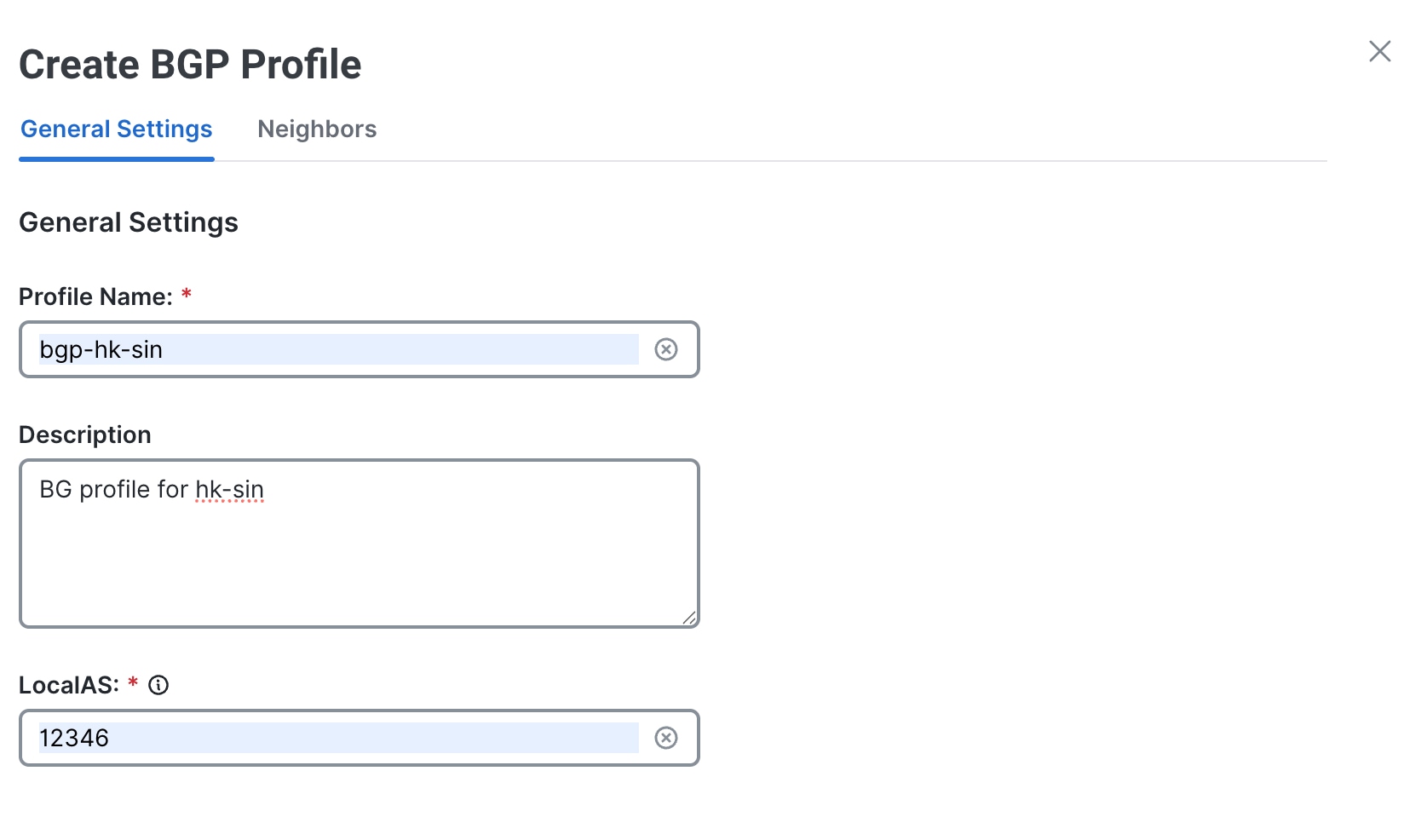 Create BGP Profile for VPC2