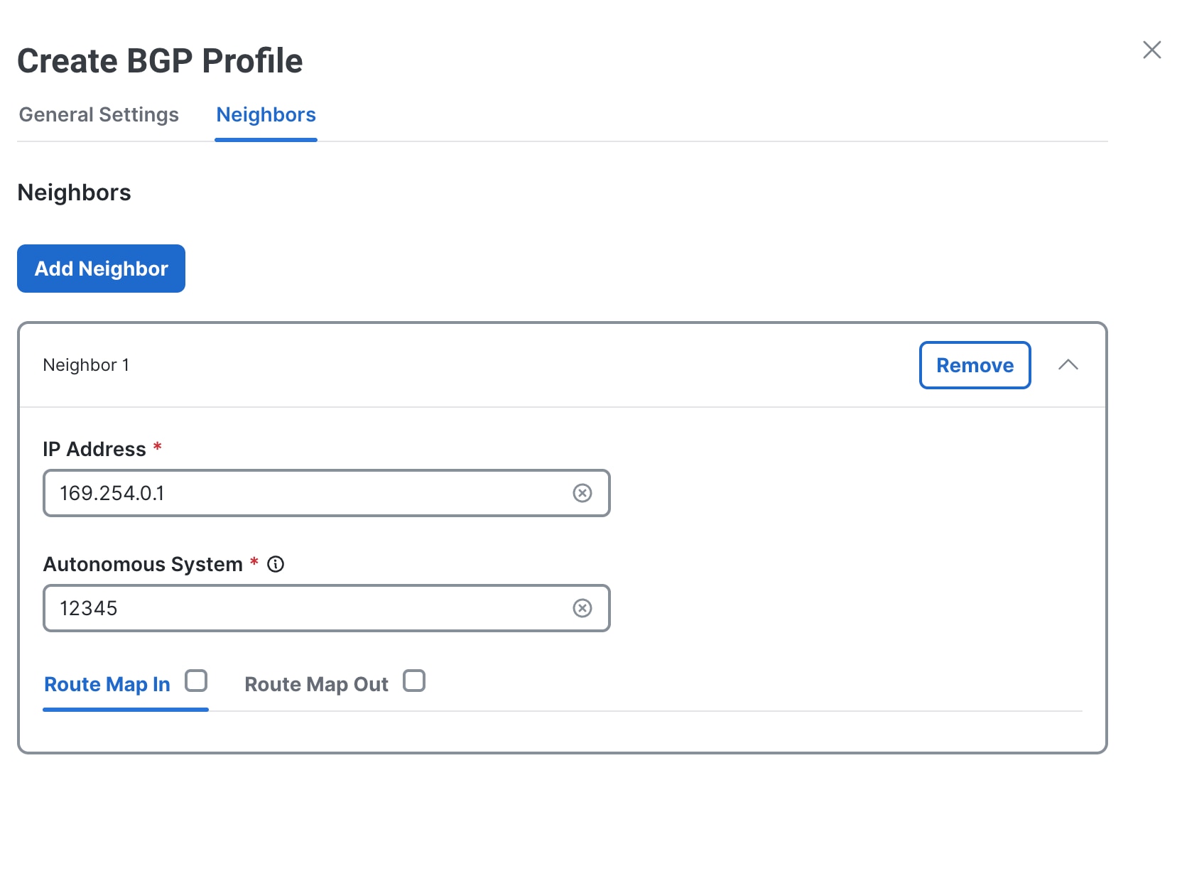 Add Neighbor Details for BGP Profile for Gateway on VPC2