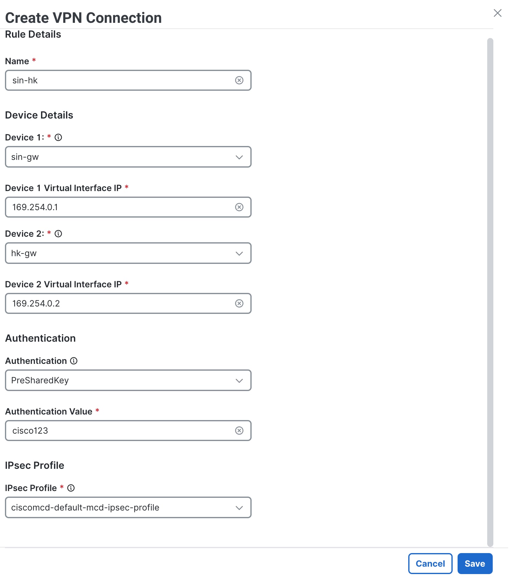 Rule Details for VPN Connections