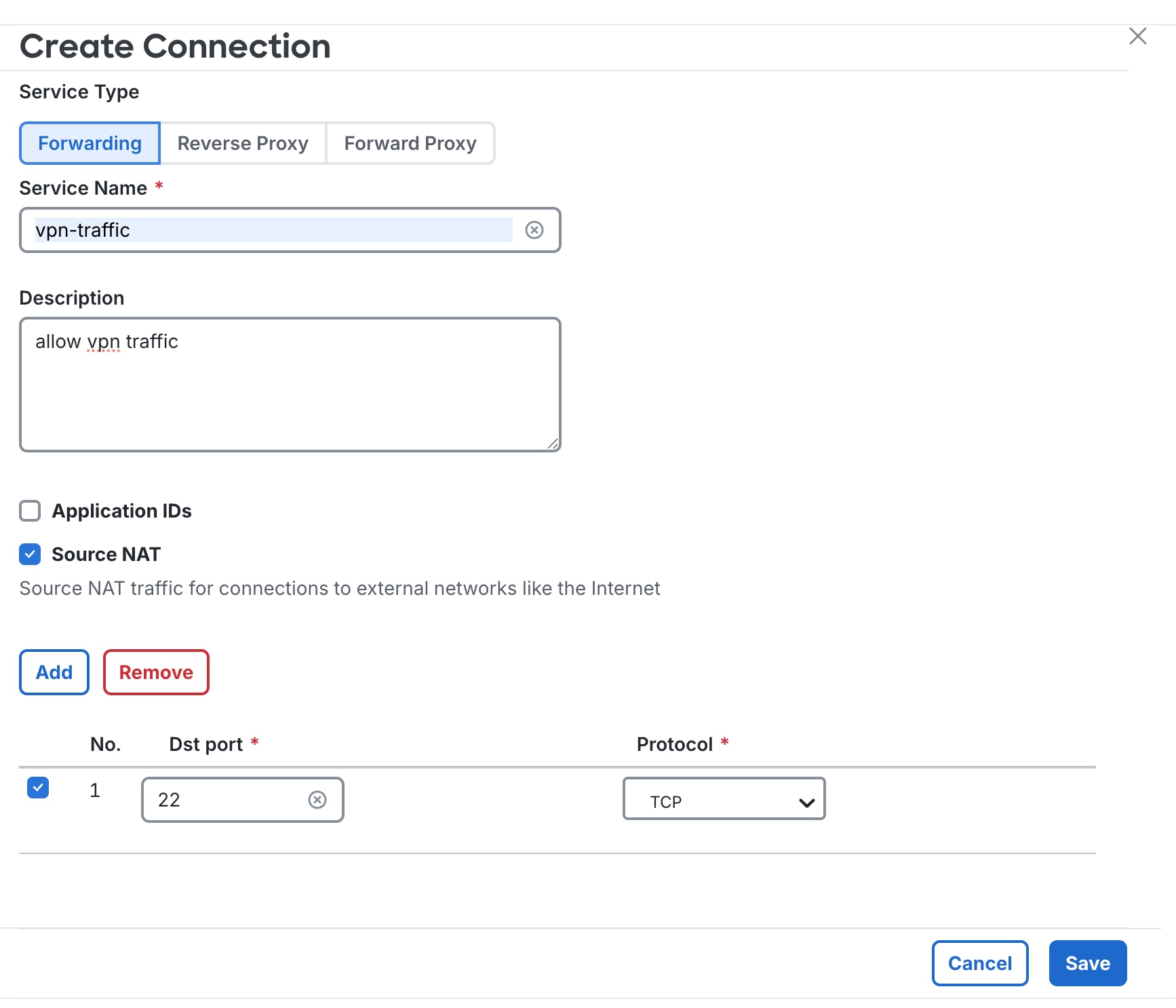 Create Forwarding Connection