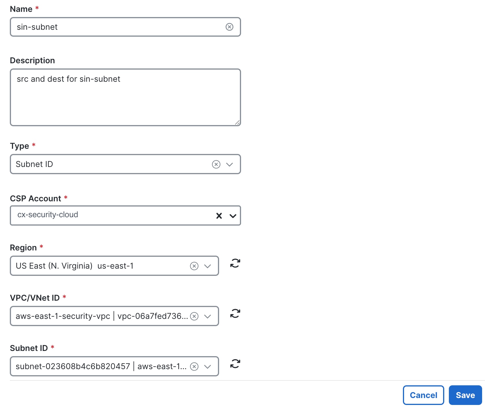 Create Address-Src/Dest and include Subnet ID