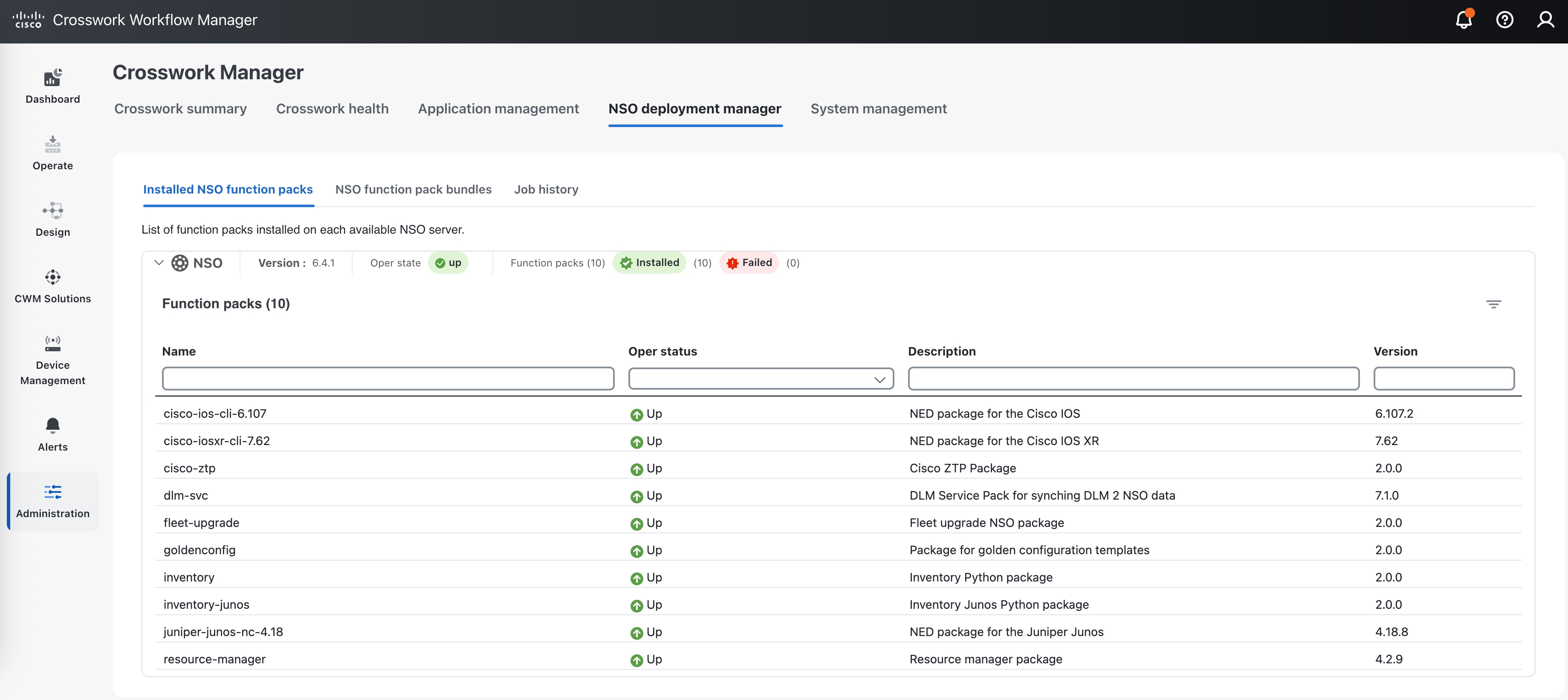 Installed NSO Function Pack List