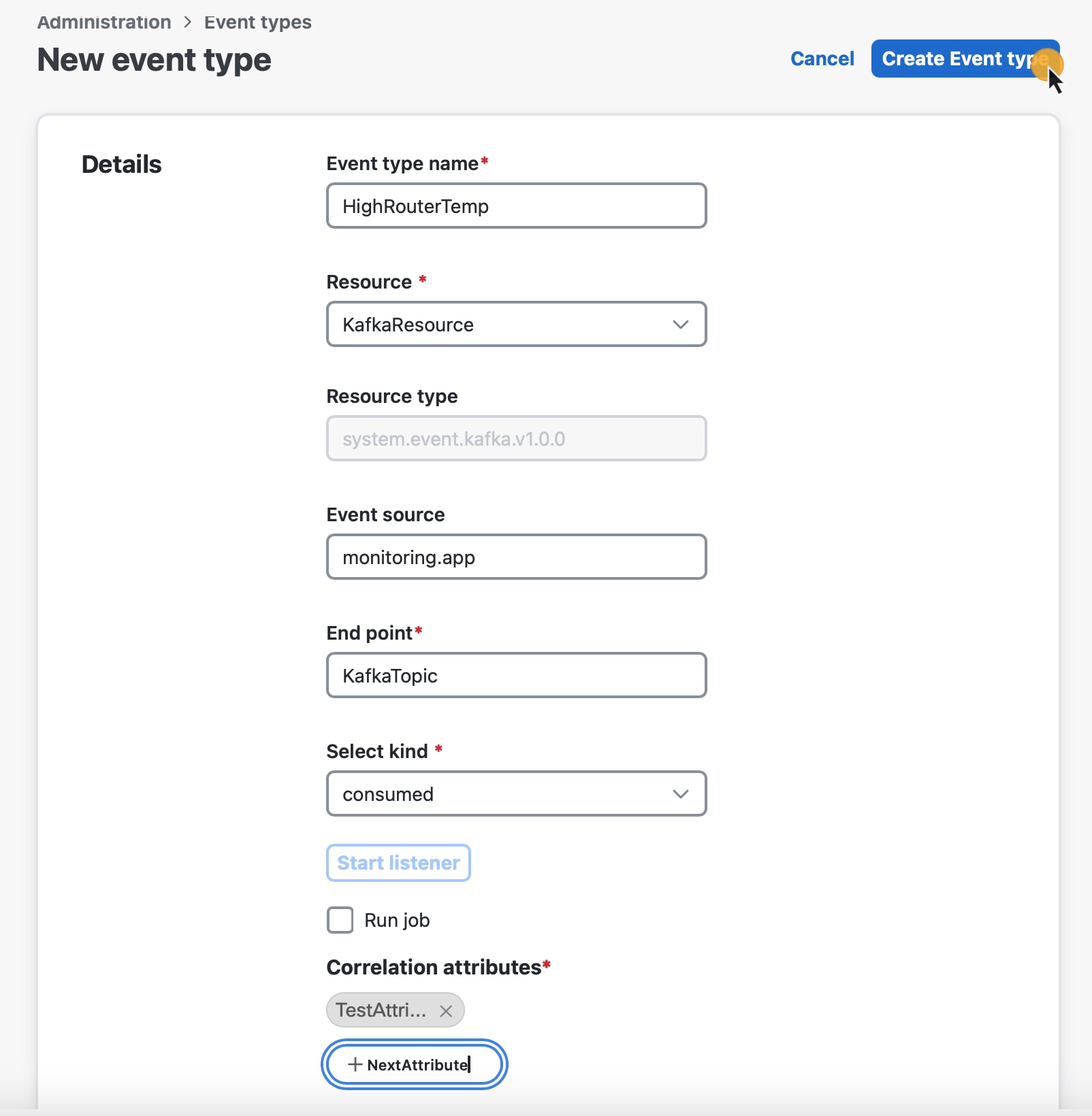 Create event type